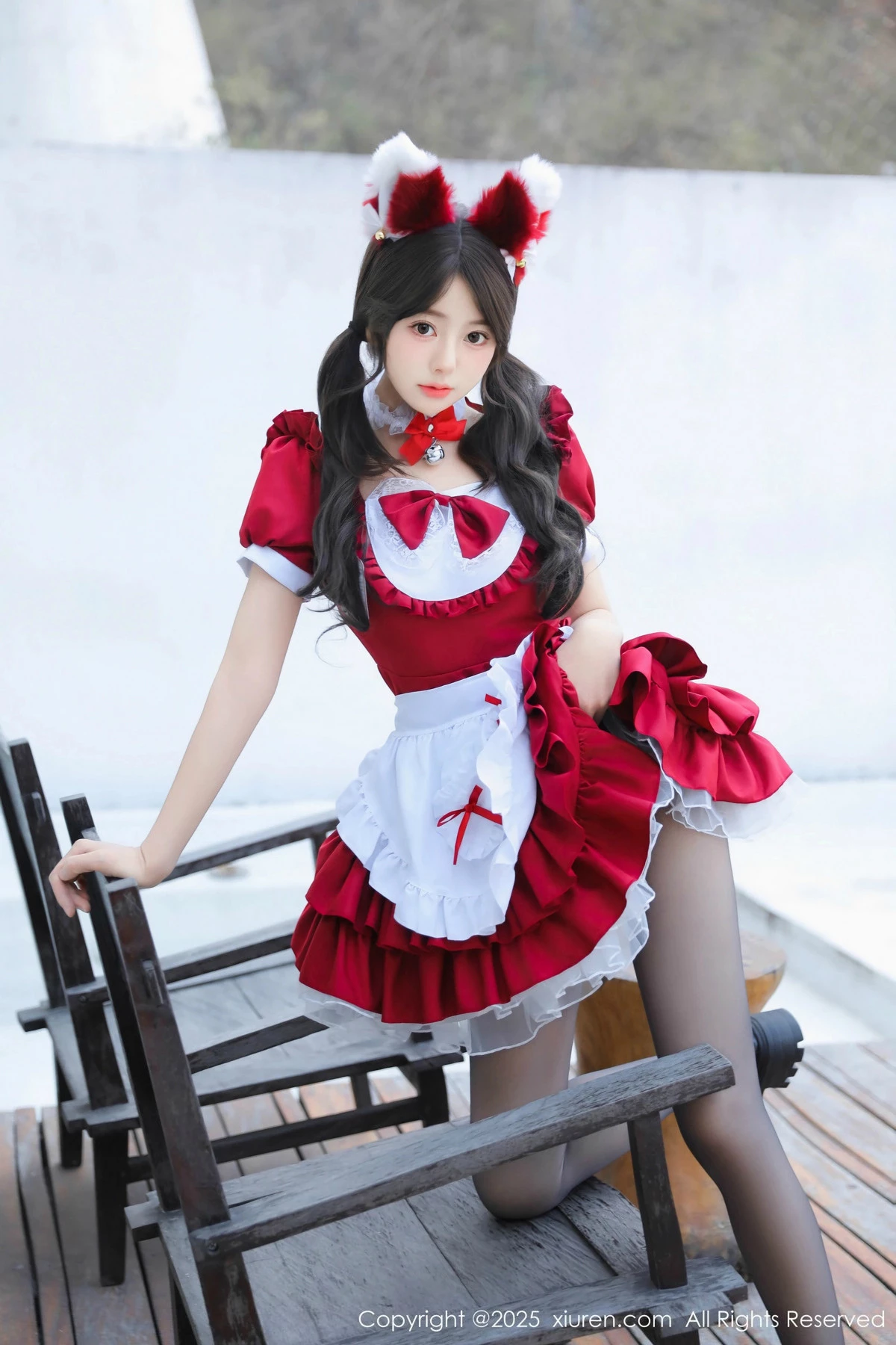 2kmn.vip_[XiuRen秀人网]No.9814_模特桃妖夭红色喜庆女仆服露红色内衣配超薄黑丝秀美腿诱惑写真87P