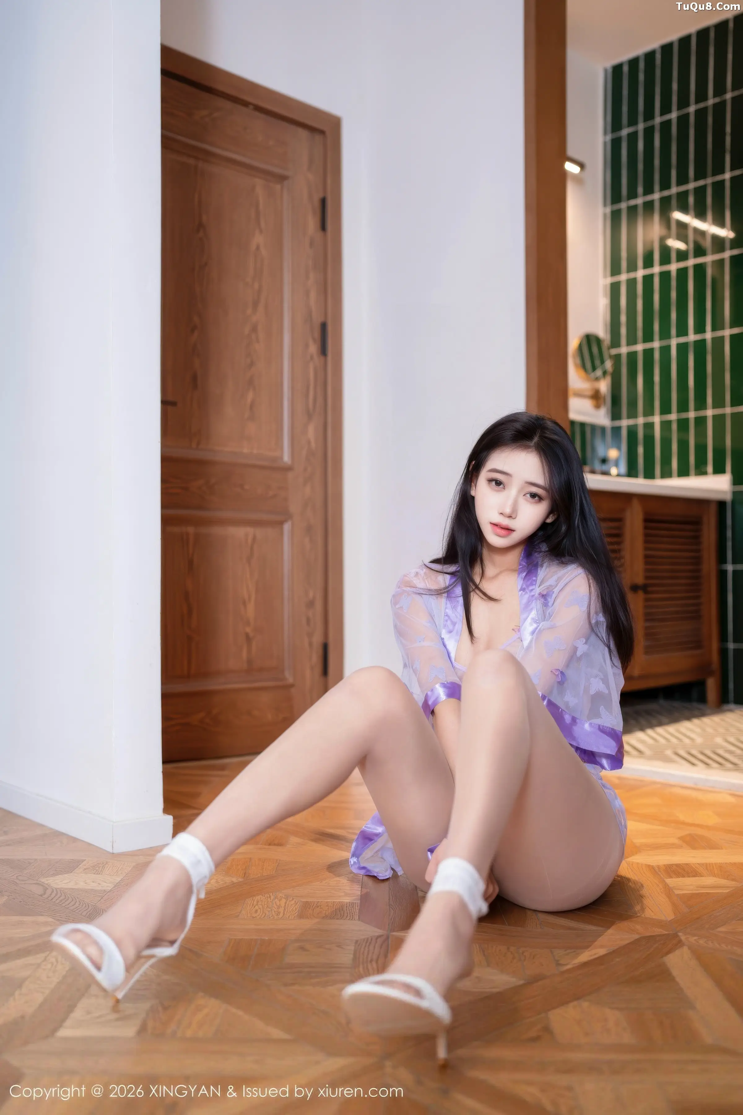2kmn.vip_[XINGYAN星颜社]VOL.460_模特时安安性感紫色薄纱上衣配超薄肉丝秀惹火身材诱惑写真78P