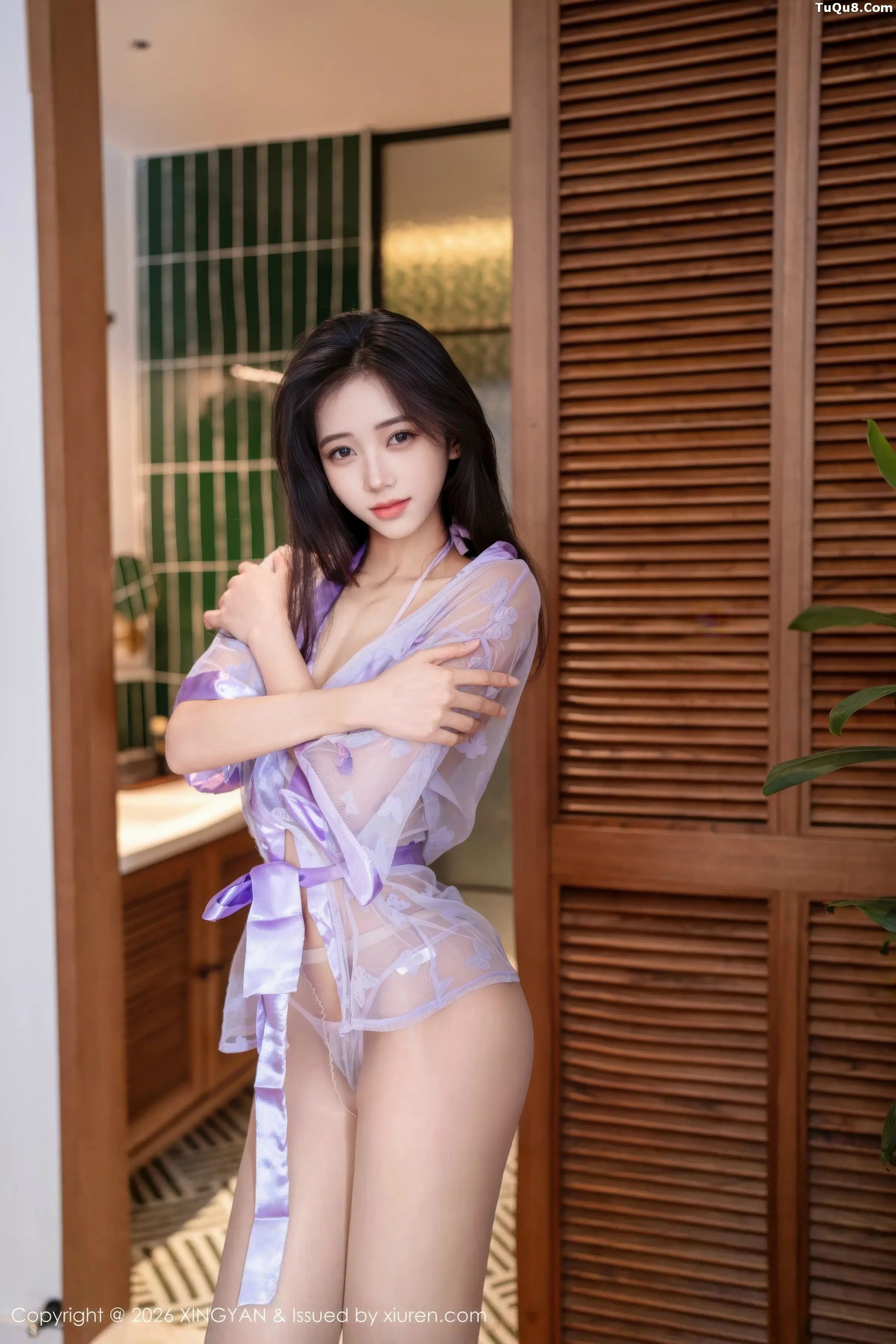 2kmn.vip_[XINGYAN星颜社]VOL.460_模特时安安性感紫色薄纱上衣配超薄肉丝秀惹火身材诱惑写真78P